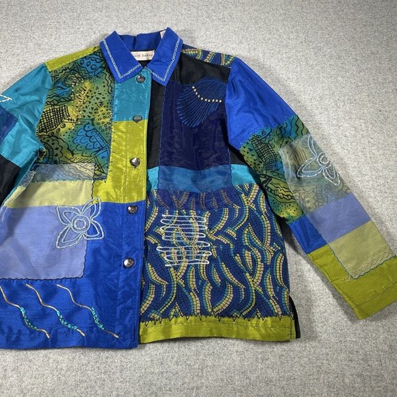 Marsh Landing Jacket Womens Medium Floral Embroidered Applique Patch Button up - Picture 10 of 15